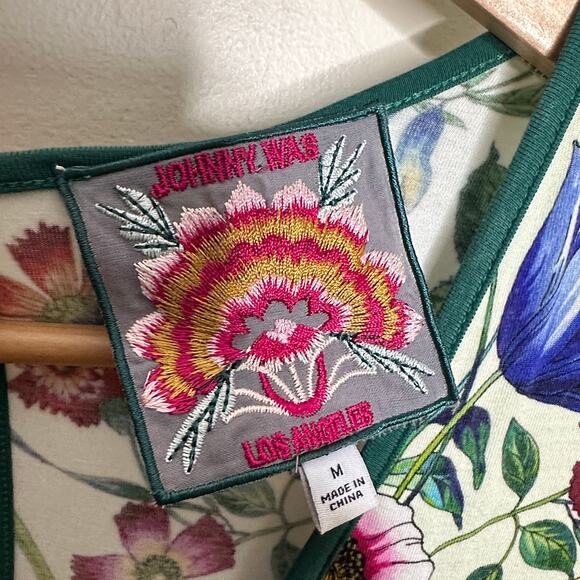 JOHNNY WAS Felix Trapeze Midi Jersey Dress Ornate Floral Cream Sz M $210 {3C34} - Picture 4 of 5